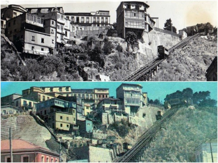 Ascensor Artillería de Valparaíso en los años ´20s y en los ´60s