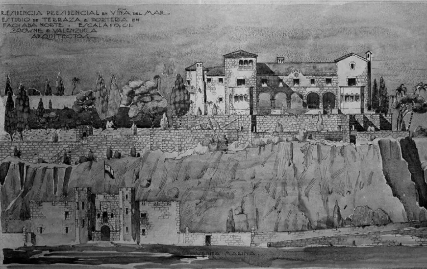Dibujo Palacio Presidencial de Cerro Castillo, 1929