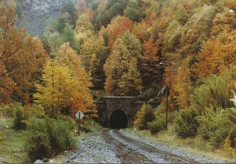 Túnel de Las Raíces, anterior al desarme de sus rieles ferroviarios, 1980
