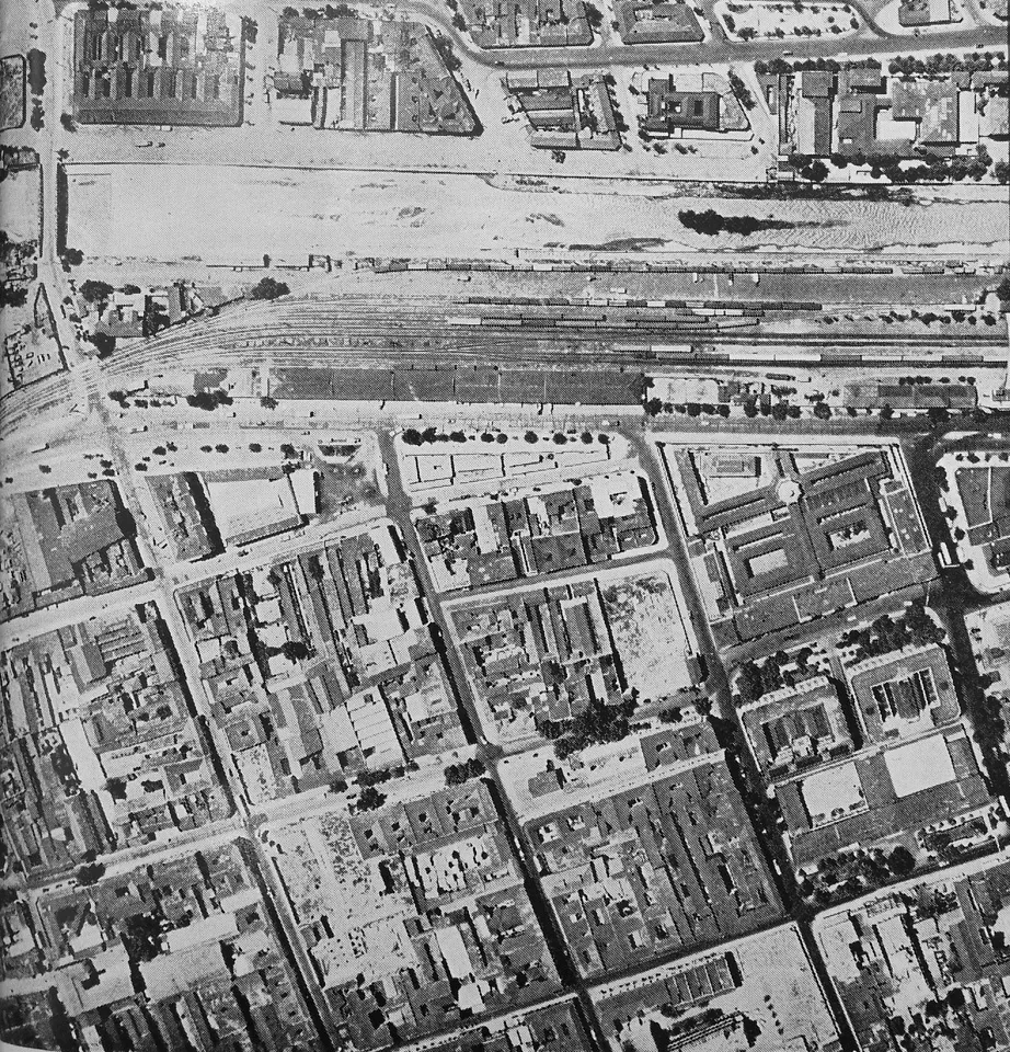 Vista aérea del centro de Santiago en 1963