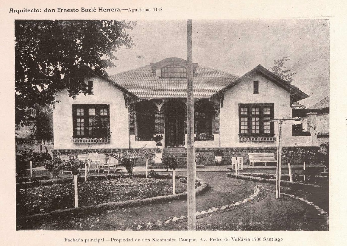 Fachada principal – propiedad de don Nicomedes Campos, avenida Pedro de Valdivia 1730