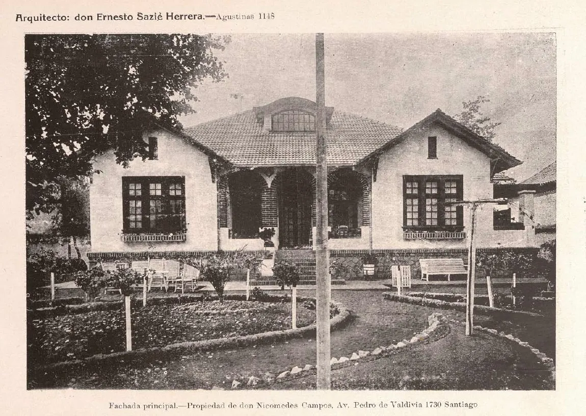 Fachada principal – propiedad de don Nicomedes Campos, avenida Pedro de Valdivia 1730