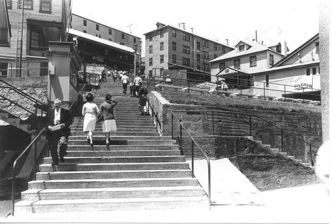 Ciudad minera de Sewell, gran escalera, 1960