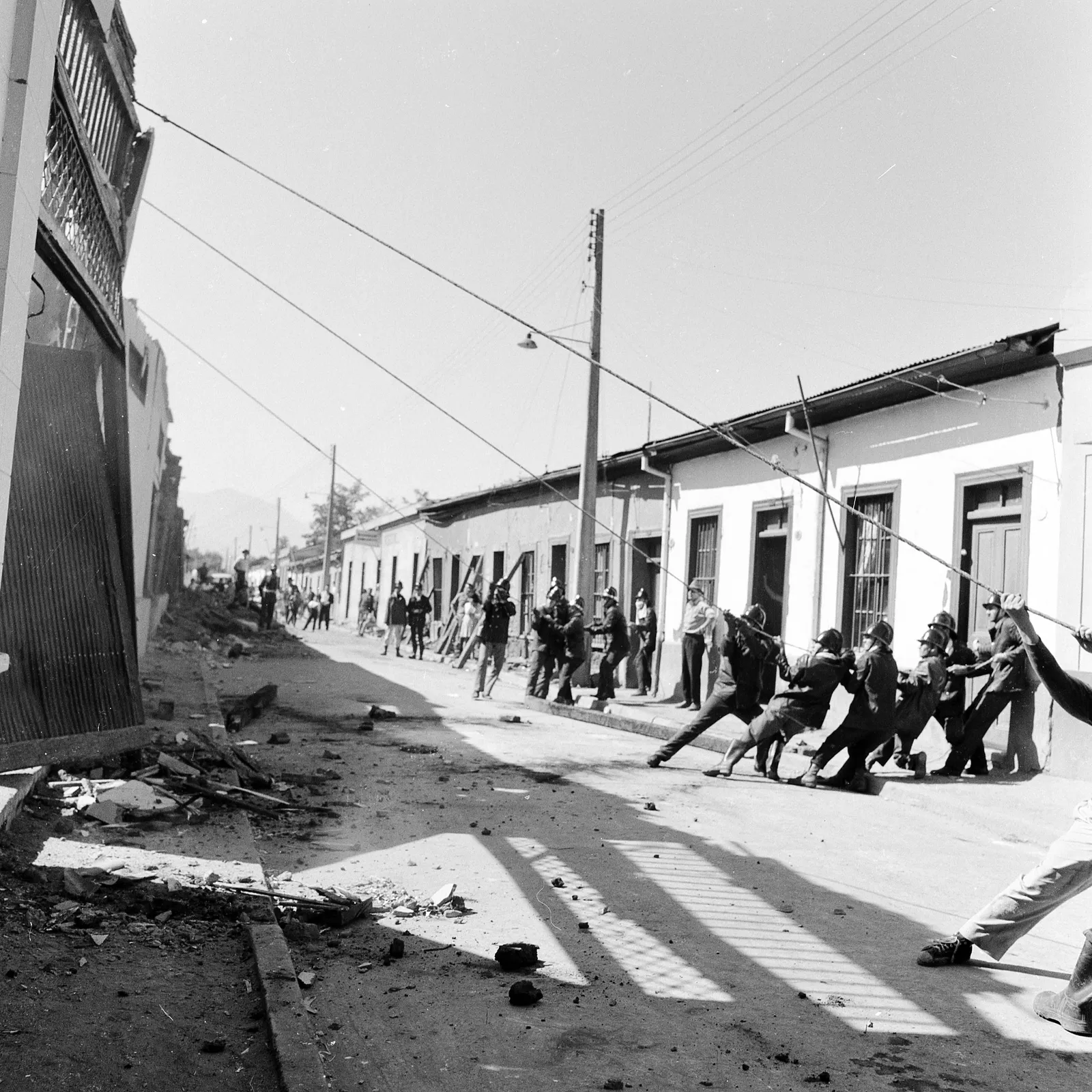 Derrumbe de una fachada tras el terremoto de Valdivia de 1960