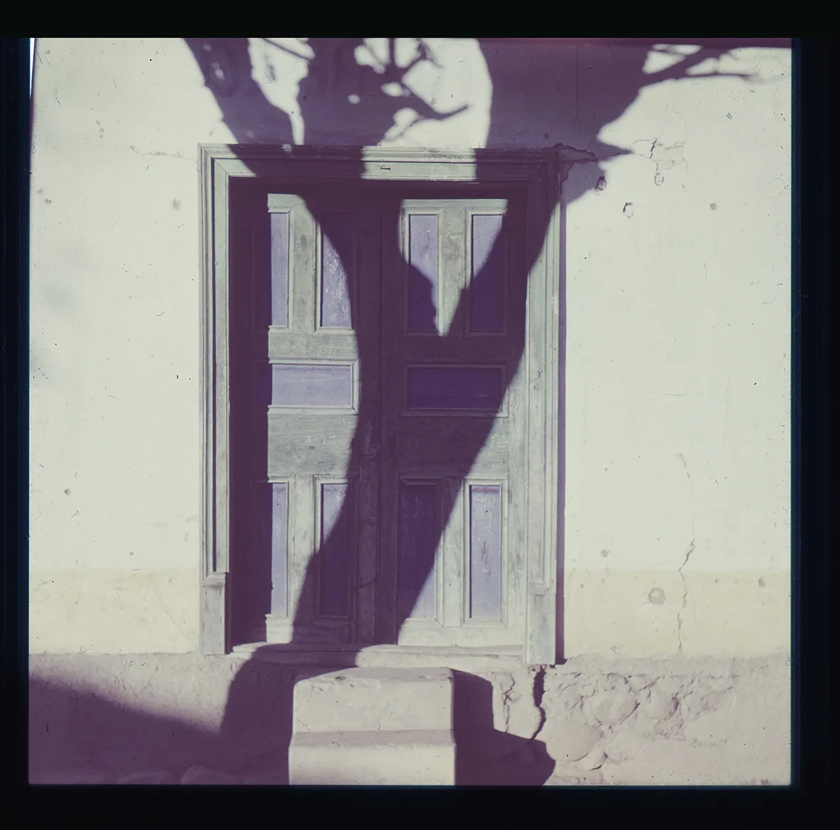 Puerta con sombra de árbol, Alhué, Región Metropolitana, Chile, 1950 - 1965