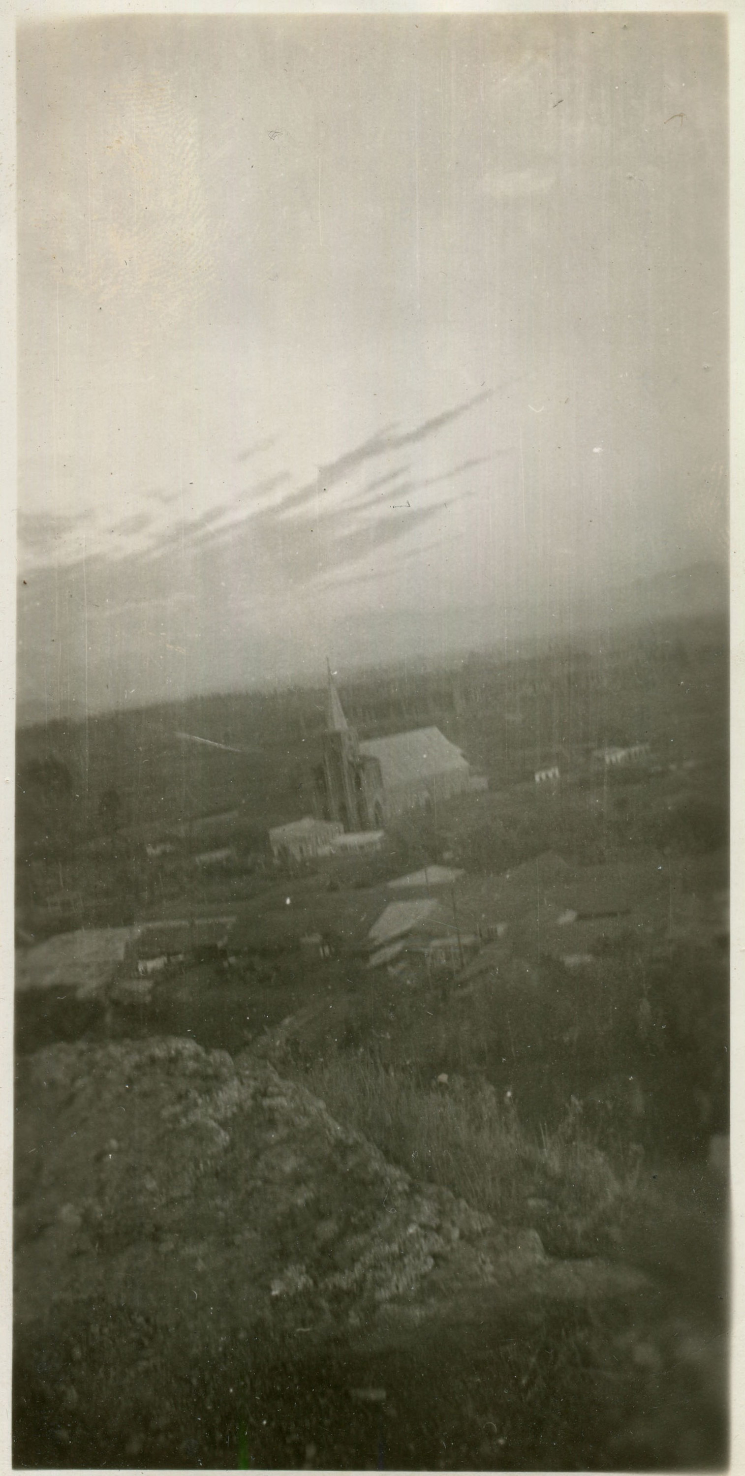 Iglesia San Francisco de Curicó, desde Cerro Condell, ca. 1955